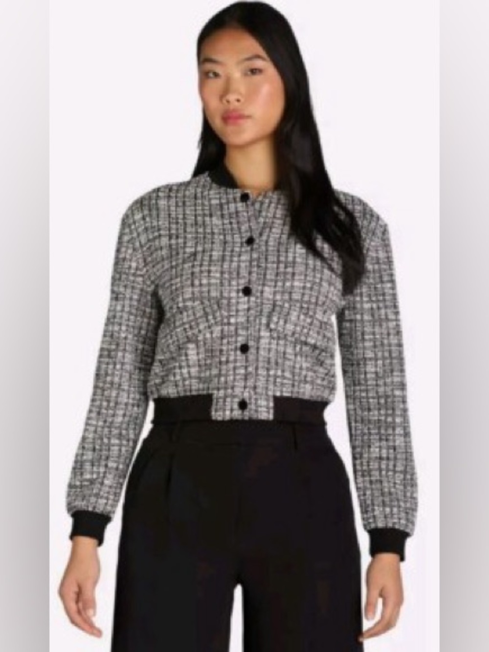 Black and White Tweed Bomber Jacket Size XXS